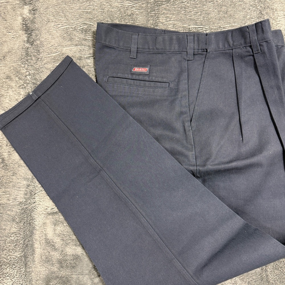 Genuine Dickies Pleated Work Pants Mens 36x34 Navy‎ Blue W562484